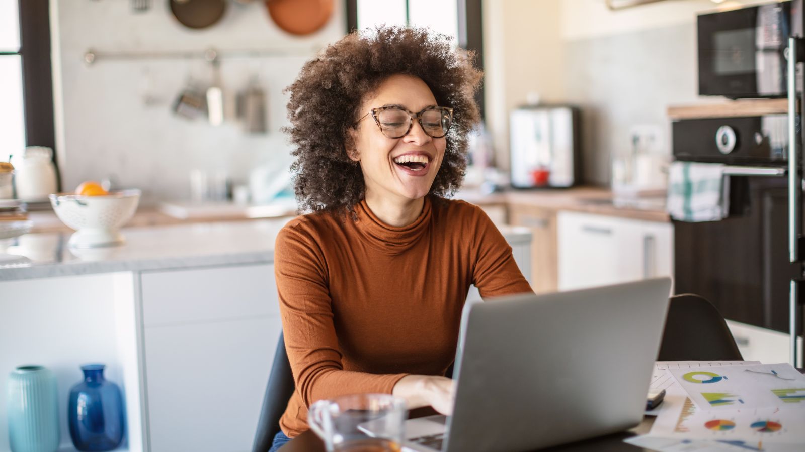 Female employee feeling refreshed and happy to return back to work after the holidays