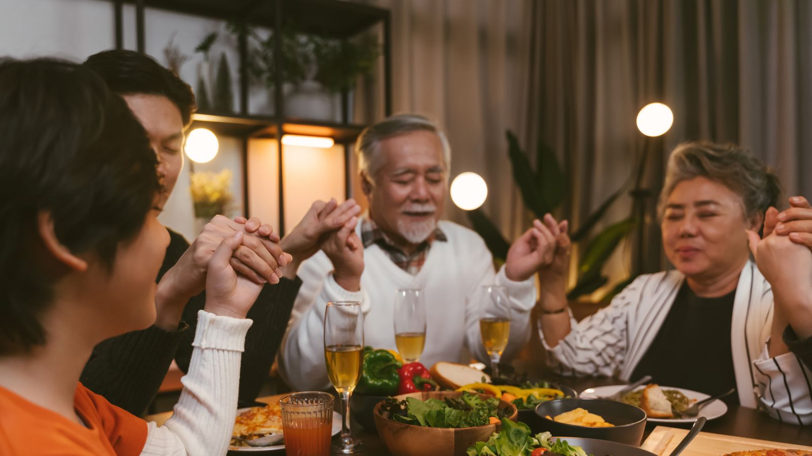 A family having dinner during the holidays