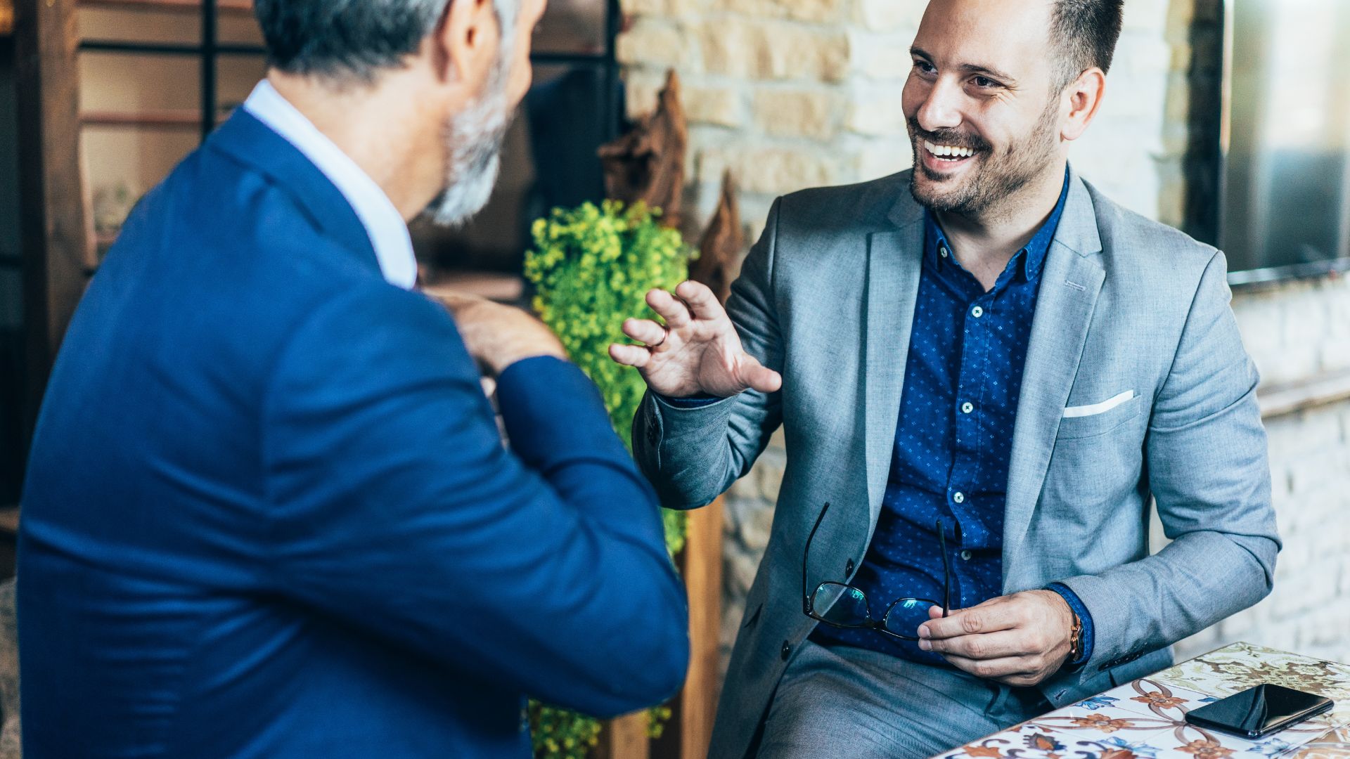 two men talking